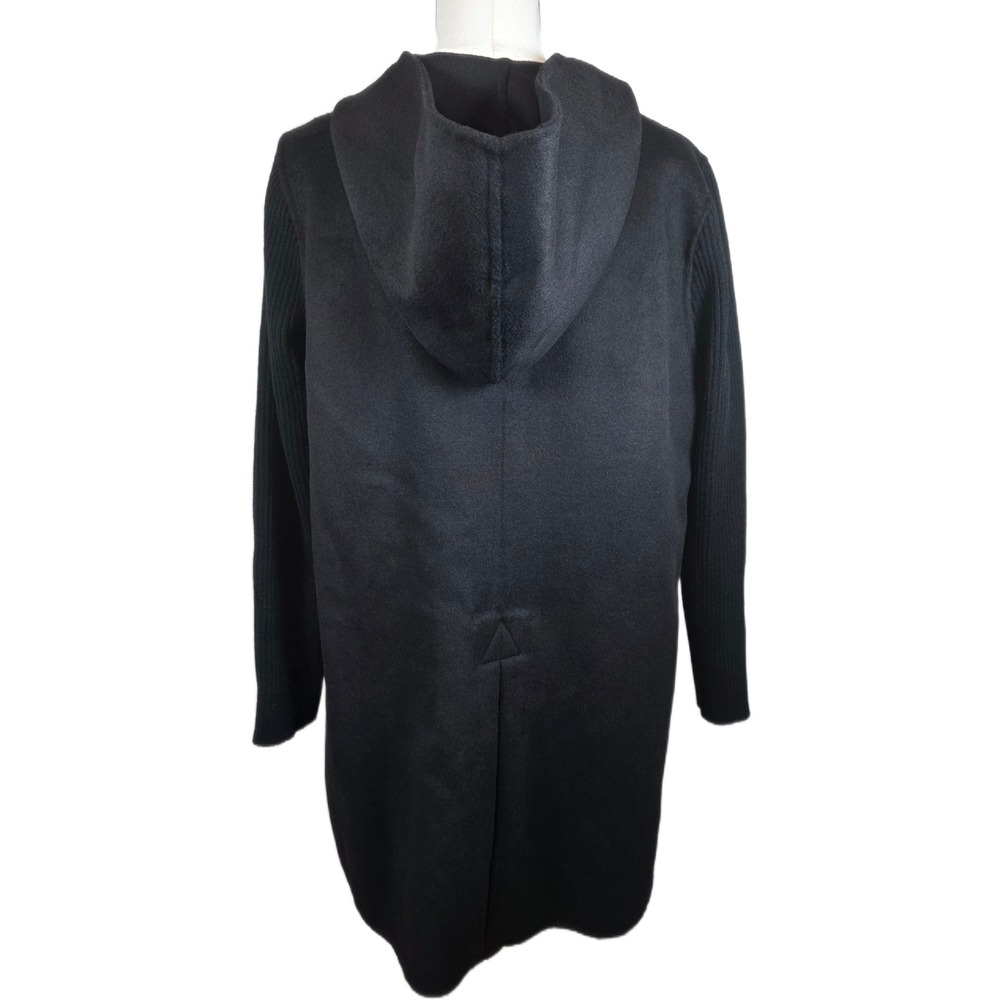 Kenneth Cole Women's Black Hooded Mixed Media Ribbed Sleeves Wool Blend Jacket - Picture 6 of 12